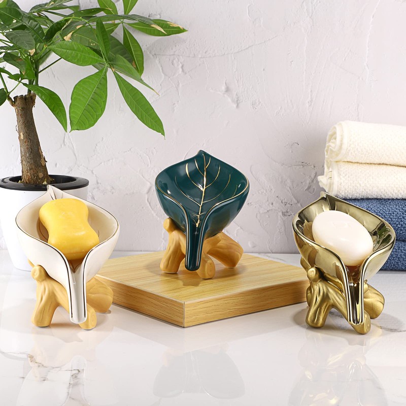 JUXYES Ceramic Soap Dish Holder Self Draining, Unique Waterfall Soap