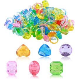 PASEMM 100Pcs Gem Rings Toys for Kids, Bulk Toys Diamond Ring Party Favors for Toddlers