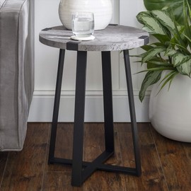 Walker Edison Anastasia Modern Metal Wrap X Base Accent Table, 18 Inch, Dark Concrete