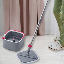 Square Spin Mop & Bucket Smart Floor Mop with Separate Compartments for Clean and Dirty Water, Self Cleaning (Mop Bucket with Squeegee Sweeper)