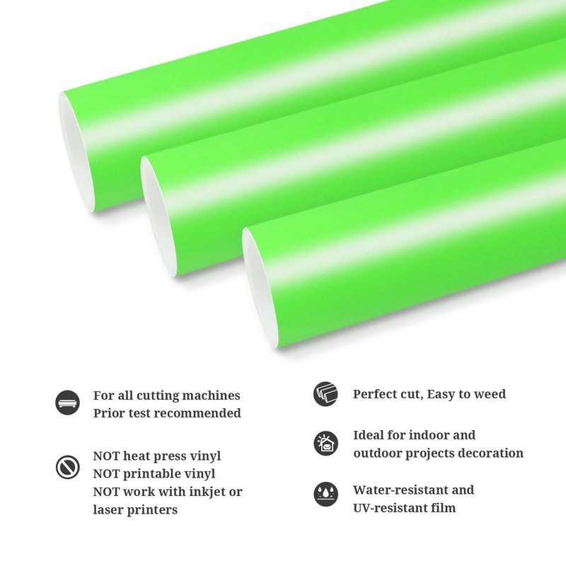 TECKWRAP Permanent Adhesive Vinyl 12" x 10ft, Matte Neon Green