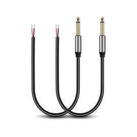 GINTOOYUN 2-Pack 6.35mm Male Plug to Bare Wire Open TRS Bipolar Stereo 1/4 "6.35mm Speaker Cable Adapter Connector to Microphone Speaker Bare Wire Open Audio Cable -0.3m/11in (6.35mm Level 3)