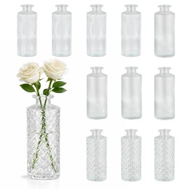 BEAHOT - Paquete de 12 jarrones de cristal a granel, mini jarrones vintage de cristal para centros de mesa, día de la madre, baby shower, pequeños jarrones de flores para decoración de bodas, fiestas