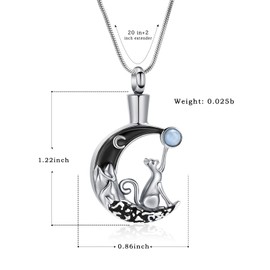 Hearbeingt Cremation Jewelry for Ashes Keepsake Urn Necklace for Human Pet Ashes Pendant, Moon Cat Memorial Jewelry for Men Women(Silver Cat)