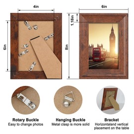iRahmen 4x6 Picture Frame Set of 4, Rustic Picture Frames with HD Glass, Display Pictures 4 x 6 Without Mat, Wood Farmhouse Style Frames for Desktop Display and Wall Mounting