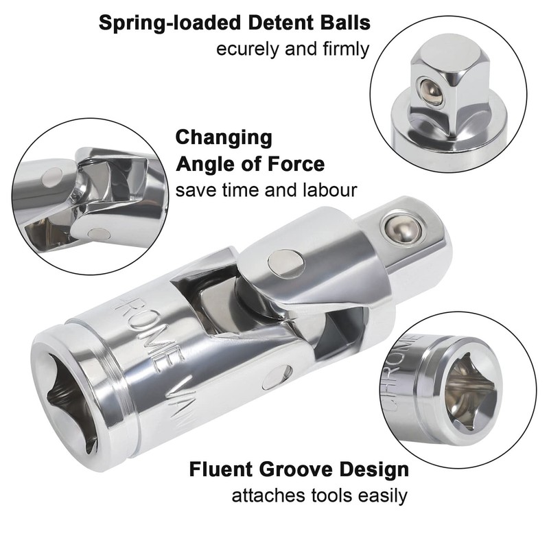VASTOOLS Universal Joint Socket Adapter 3pcs, 1/4, 3/8 & 1/2