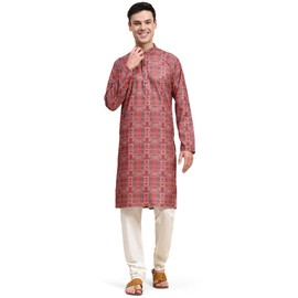 SKAVIJ Men's Viscose Rayon Embroidered Kurta Pajama Set Ethnic Motifs Thread Work Party Dress (KP129maroon_Maroon_XL)