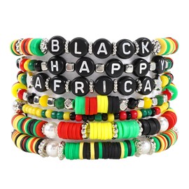 Ardorchid Juneteenth Rasta Bracelets for Women African Jamaica Heishi Beads Bracelet Stackable Stretchy Boho Layered Surfer Bracelets