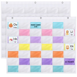 Fullhawl 2 Pcs Business Card Index Card Holder Sleeve Slots Organizer Hanging Wall Mount Pocket for Office, Home Studying, Organizing Pocket Chart (3" x 5" 42 Slots)