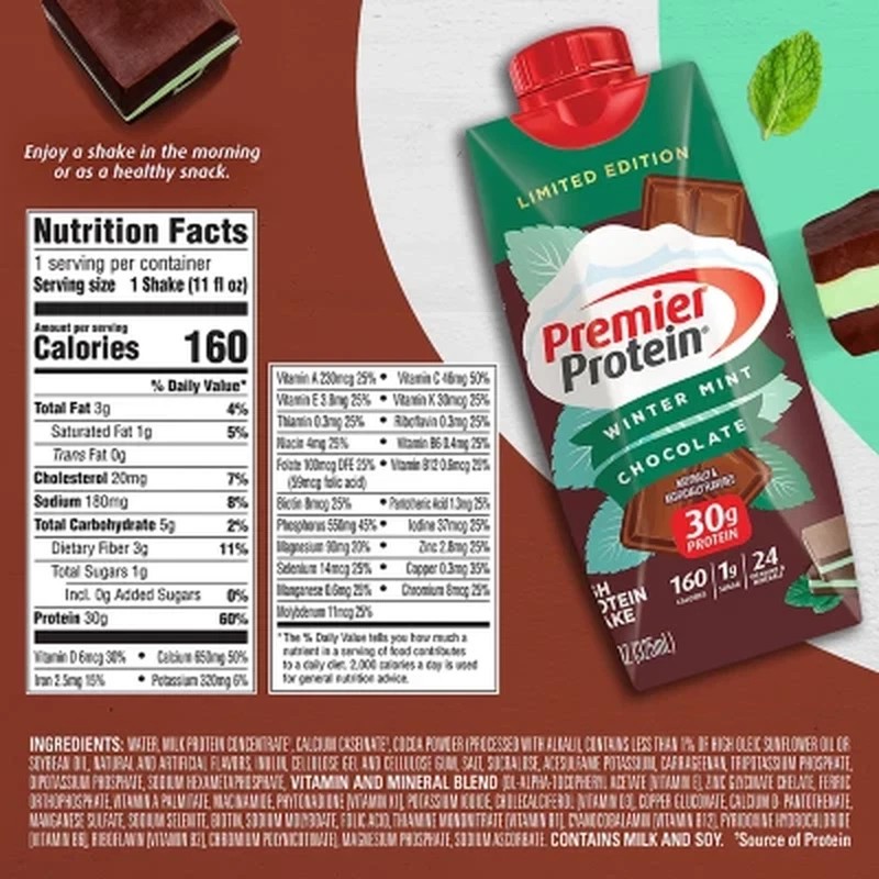 Premier Protein 30G High Protein Shake, Winter Mint Chocolate 11