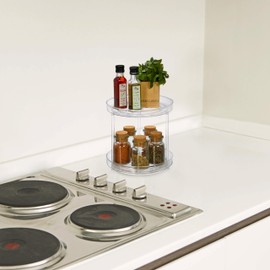 Relaxdays 2-Tier Rotating Plate, Diameter 23.5 cm, Rotating Turntable for Fridge, Cosmetics & Spices, Round, Transparent