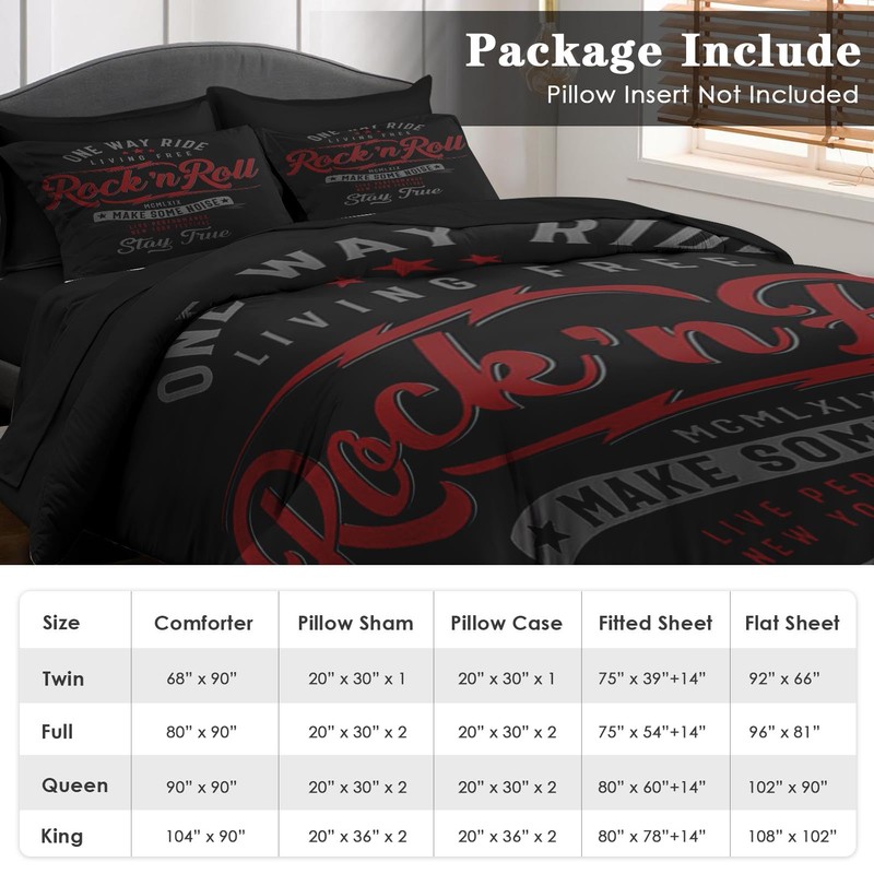 Pamnest Full Comforter Set with Sheets, 7 Pieces Vintage Music