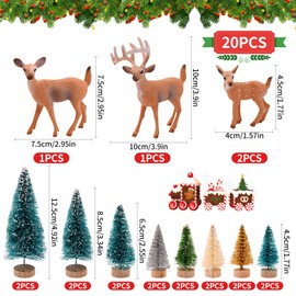 16Pcs Mini Christmas Tree with 4Pcs Christmas Reindeer Forest Animal Figures Toys Set Bottle Brush Trees Tabletop Trees Realistic Deer Toys Crafts DIY Room Ornaments for Christmas Holiday Party Decor