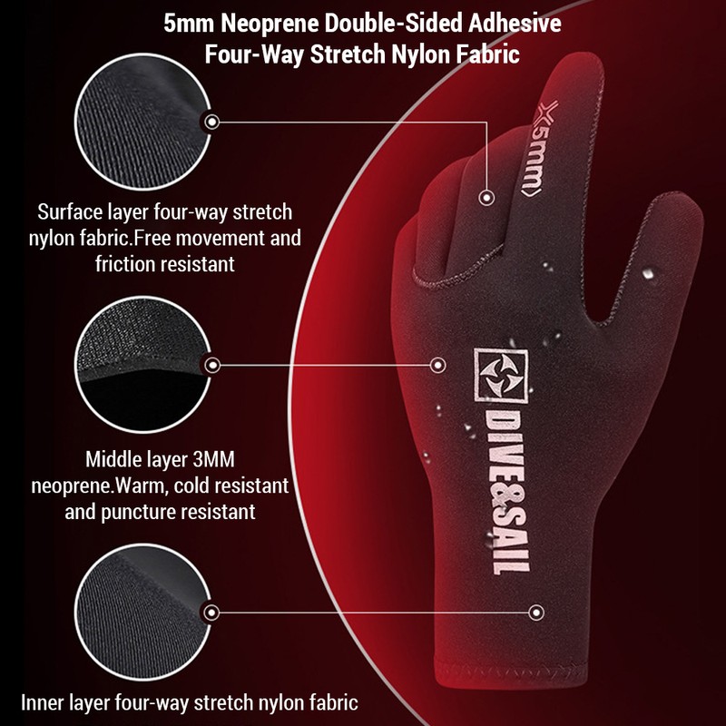 5MM Diving Gloves Warm Anti-scratch UPF 50+ UV Protection Cold