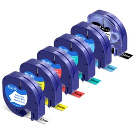 Doruimi 6X Compatible with Dymo Letratag Plastic Label Tape 12mm x 4m Label Maker Refills, Work with Dymo LetraTag LT-100H LT-100T XR QX50 200B Label Makers, White/Yellow/Blue/Red/Green/Black