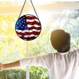 DASTOLL Stained Glass Window Hanging, Blue, White Red National Flag Pattern Sun Catchers Diamond Glass Panel Window Hangings Decor for Birthday Gifts for Women, Men, and Mom 6.3x6.3 in