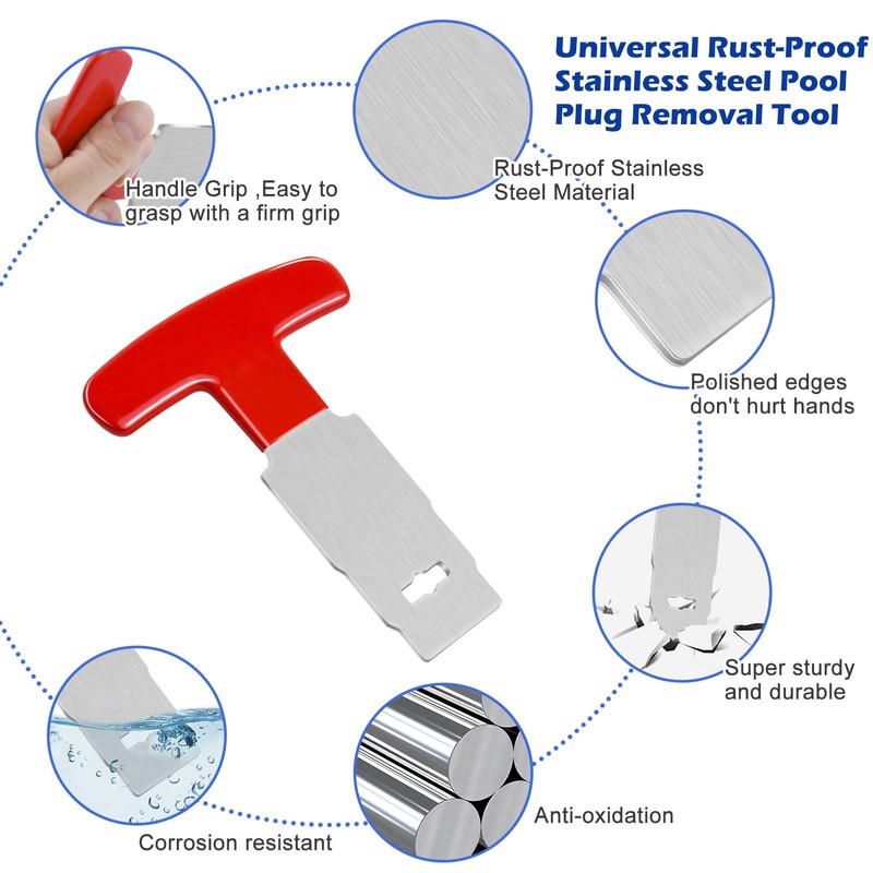 Pool Plug Removal Tool with Handle Grip, Upgraded Metal Eyeball