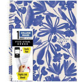 Five Star Spiral Notebook + Study App, 1 Subject, College Ruled Paper, 8-1/2" x 11", 80 Sheets, Fights Ink Bleed, Water Resistant Cover, Soft Petals Blue (820441F-ECM)
