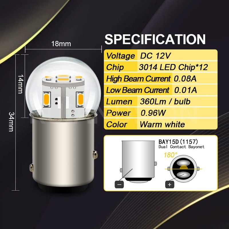 Ruiandsion 2pcs 1157 LED Bulb 12V BAY15D 2057 2357 7528
