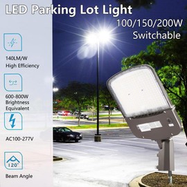 WHLED 200W Outdoor LED Parking Lot Light with Slip Fitter, 5000K Daylight 28000LM 750W HPS/HID Equiv., UL Commercial LED Parking Lot Lighting Fixture, 1-10V Dimming