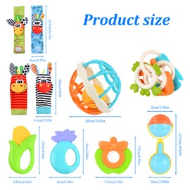 Sonajeros para Niño, Juguetes para Bebe, 9pcs Mordedera y 4pcs Calcetines y Muñequeras Sonajas, Estimulacion Temprana, Juguetes de Agarre Con Sonido, Sonajero Calcetines y Muñequeras