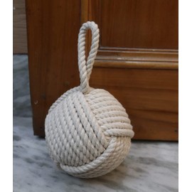 Nautical Doorstop Rope Sailor Knot Decorative Cotton Under Mount Handmade Door Stopper with Handle for Floor by The Metal Magician (5" Cotton (White Color))