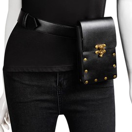 Steampunk Waist Bag Fanny Pack Fashion Gothic Leather Shoulder Crossbody Messenger Bags Thigh Leg Hip Holster Purse Travel Pouch Hiking Sport Chain Bags for Women Men, Gear-Black, Small, Steampunk &