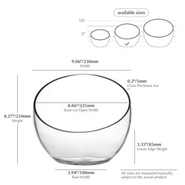 WGV Slant Cut Bowl Glass Vase, Width 9", Height 8.25", Clear Terrarium, Candy Dish, Fruit Jar, Floral Container for Wedding Party Event, Home Office Decor, 1 Piece