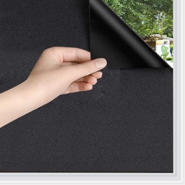 Static Cling Total Blackout Privacy Window Film Cover 100% Light Blocking No Glue Black Window Tint for Home Room Darkening Easy Removal 35.4 Inch x 6.5 Feet