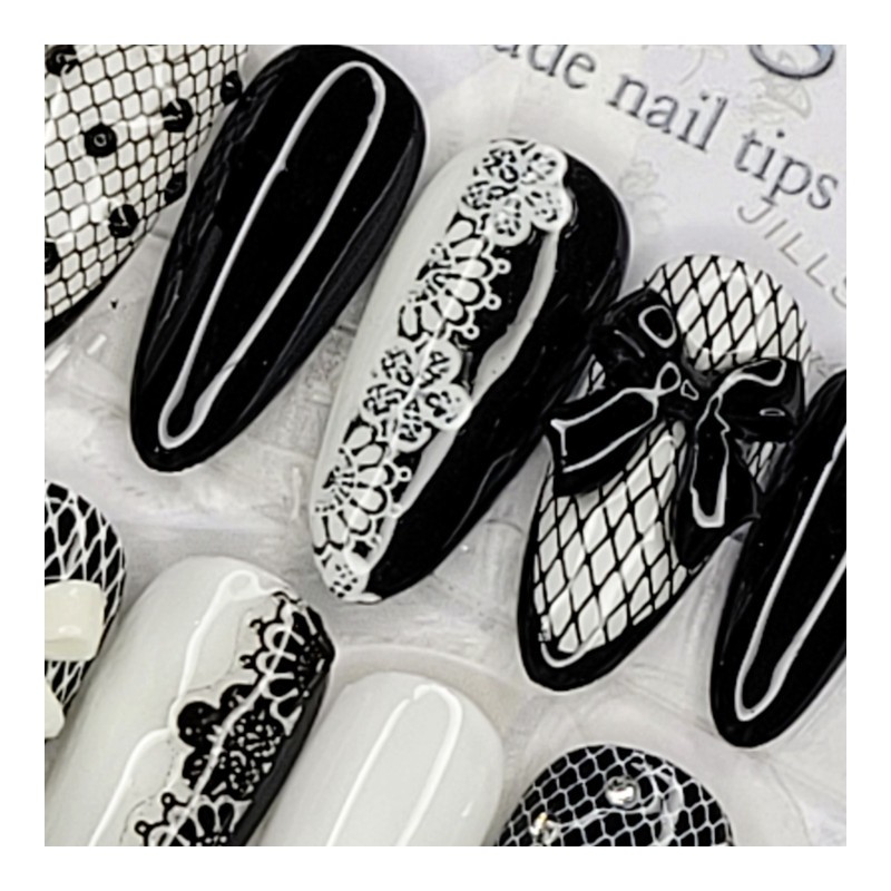 Mesh lace handmade nail tips - ballerina / 망사 레이스