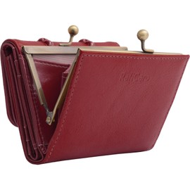 Women's Tri-fold Wallet, Genuine Leather, Italian Leather, Clasp Coin Purse, Large Capacity, Mini Wallet, Small, Compact, Simple, Short Wallet, red