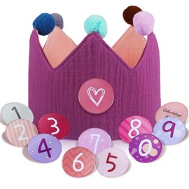Qetlavee Birthday Crown Muslin with Numbers, Crown Birthday Boys Girls Children's Party Hats, Party Decoration, Children's Birthday Decoration, for Children's Birthday, Crown Made of Button Numbers