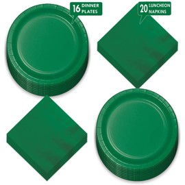 Emerald Green Paper Dinner Plates and Lunch Napkins - Solid Green Party Supplies for St. Patrick's, Mardi Gras, and Spring Parties (Serves 16)