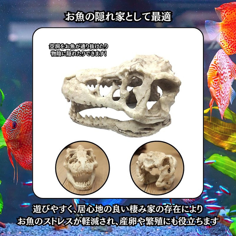 Charmoon Aquarium Object Dinosaur Fossil Bone Cave Shelter Ornament Figurine