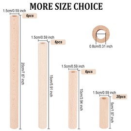 OLYCRAFT Pack of 38 Hollow Wooden Sticks 5/10/15/20 cm Beech Wood Dowel Rods Untreated Natural Wood Craft Dowel Rods Hardwood Sticks for DIY Projects Crafts Grain Baskets - Hole 8 mm