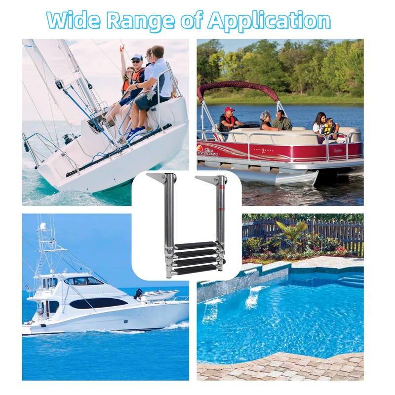 YACHARIES Boat 4 Step Ladder 316 Stainless Steel Folding Ladde,