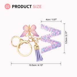 SUIKIHUM Initial Letter Keychains, (10.5cm/4.13" Mini Letter Butterfly KeyChain) Resin Tassel Pendant Car Keychain for Wallet Handbags Backpack, Purple (W)