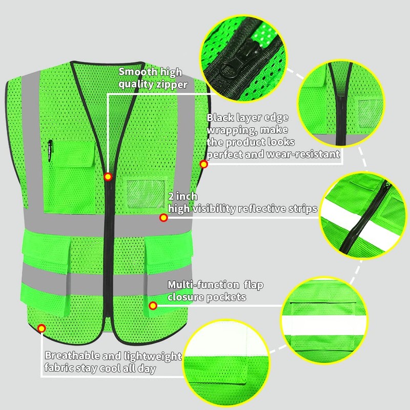 HYCOPROT High Visibility Mesh Safety Reflective Vest with Pockets and