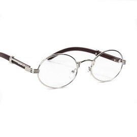 Street Knitted Men's Woodgrain Silver Frame Circle Clear Tint Designer Fashion Round Glasses