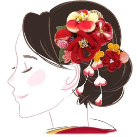 KK-032-S Hair Ornaments Set of 4 Red Hair Combs Comb Comb Graduation Ceremony Yukata Flower Flower Hair Accessory Crepe