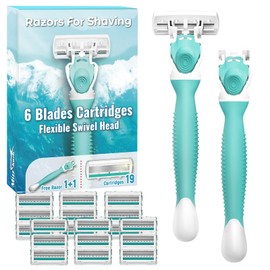Razors for Women with 6 Premium Blades, Women's Razors for Closing Shaving Include 2 Handles and 19 Blade Refills, Green