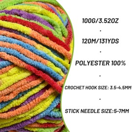 3 Packs Plush Chenille Chunky Crochet Yarn - Baby Yarn for Crocheting Soft - Velvet Yarns Knitting for Blankets Crafts - Fluffy Amigurumi Yarns 300g / 393yd (3 Rainbow)