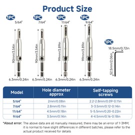 AHRLIC 4PCS Self-Centering Hinge Drill Bit Set, 5/64"-11/64", Woodworking Pilot Hole Opener for Door & Window, Hex Shank Drill Bits with Wrench, Anti-Clog Chip Removal for Precision Drilling