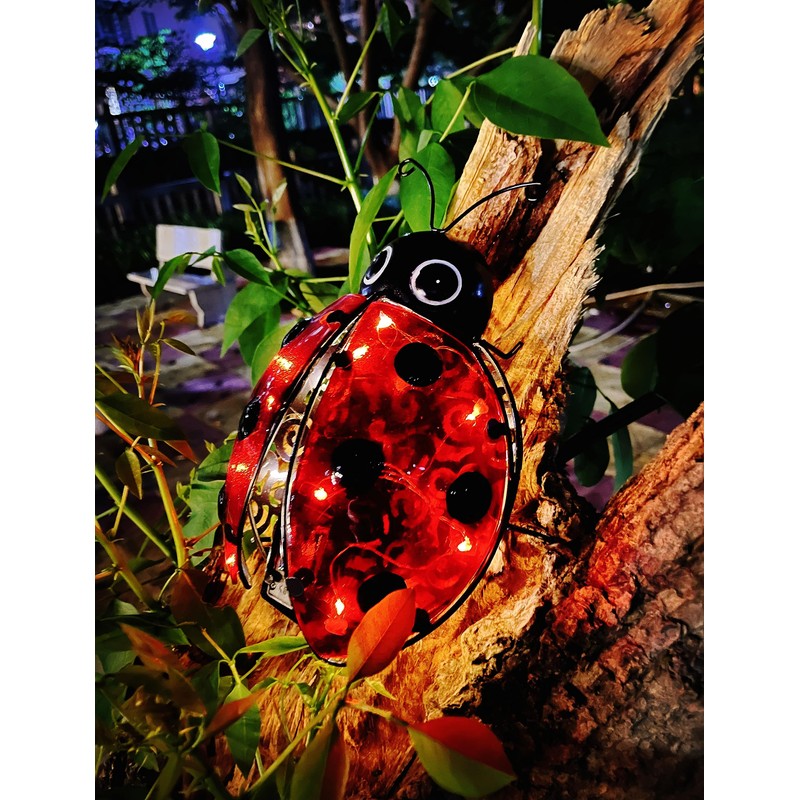 Solar Ladybug Outdoor Garden Statue,Hanging Waterproof LED Solar Lights Outdoor