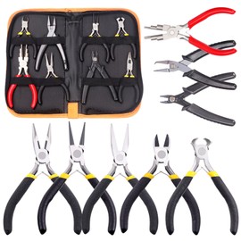 Glarks 6Pcs Jewelry Pliers Kit, Professional Jewelry Making Tool Kit with Needle Nose Pliers, Round Nose Pliers, Bent Nose Pliers, Wire Cutters, Crimping Pliers and End Nippers (8 Pliers)