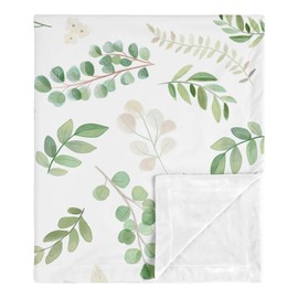 Sweet Jojo Designs Floral Leaf Baby Girl Receiving Security Swaddle Blanket for Newborn or Toddler Nursery Car Seat Stroller Soft Minky - Green White Boho Watercolor Botanical Woodland Tropical Garden