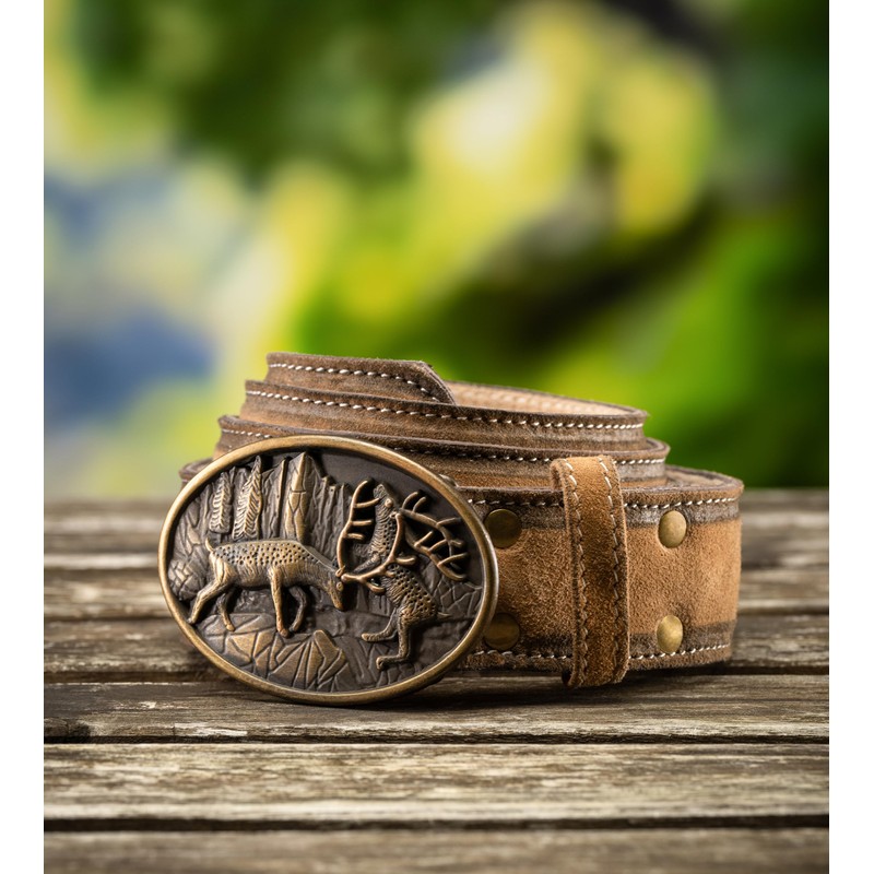 Schöneberger Trachten Couture Lorenz Men's Traditional Leather Belt with Deer