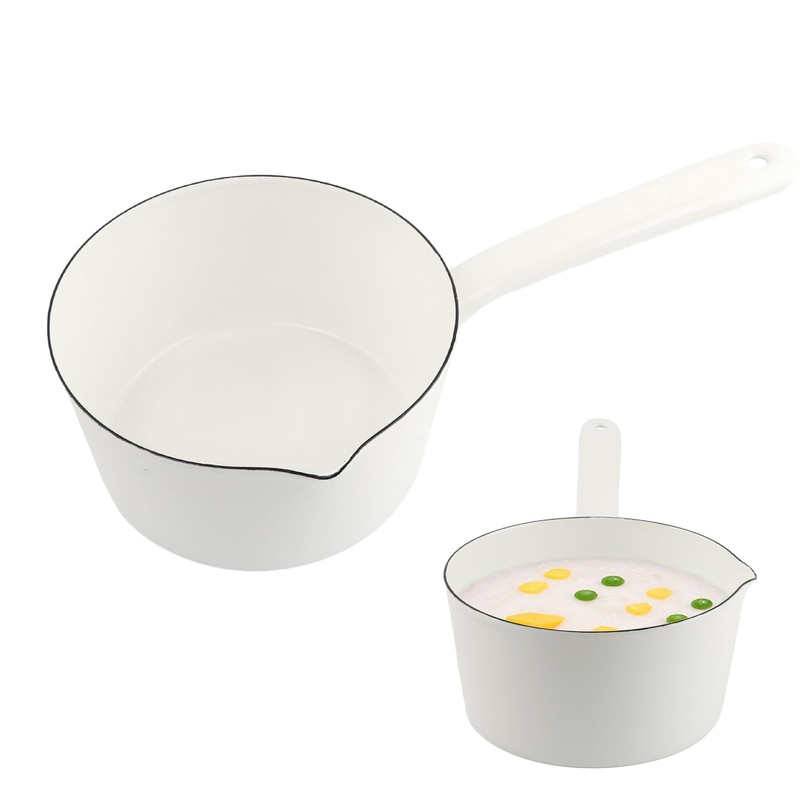 Enamel Milk Pan, 1.2L Enamel Saucepan, Mini Butter Warmer Pan