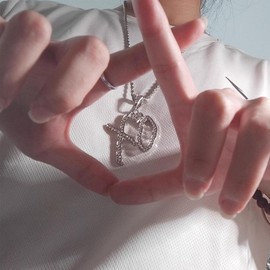 Unisex High Hip Hop XO Letter Pendant Necklace, New 2026 Rock Rapper Fashion Cubic Zirconia Exaggerate Pendant with Rope Chain Fashion Trendy Accessories Creative Gift（Silver&Silver）