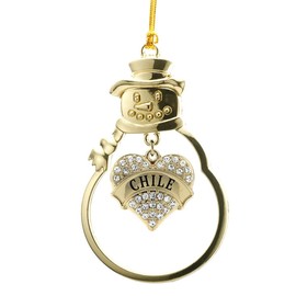 Inspired Silver - Chile - Gold Christmas Ornament - Pave Heart Charm Christmas Tree Ornament with Cubic Zirconia - Snowman Hanging Decoration